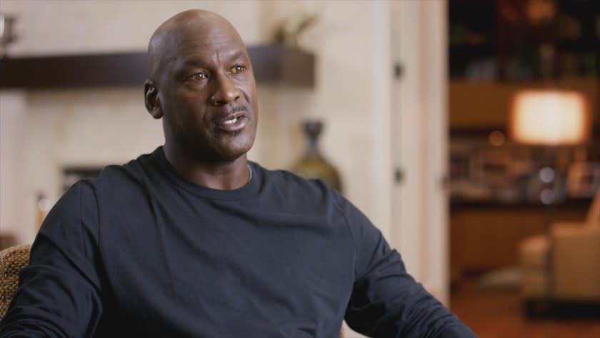 Michael Jordan in a scene from "The Last Dance." Credit: ESPN/Netflix