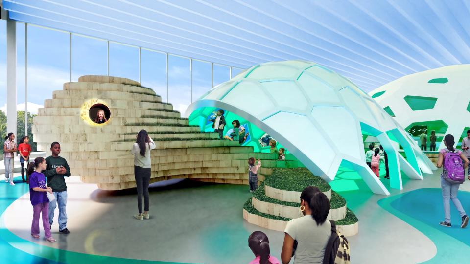 This is a rendering of Turtle Mountain, a planned exhibit at the new Museum of Science and History.