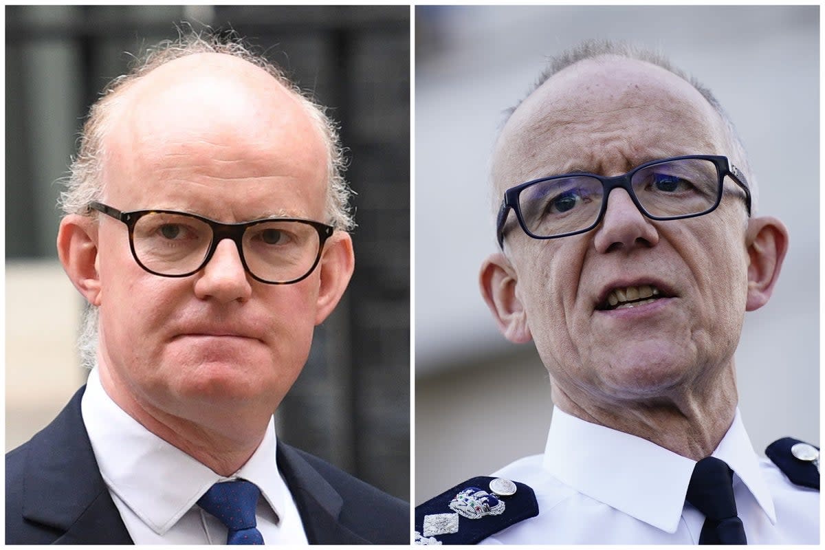 Max Hill (left), the Director of Public Prosecutions, spoke out after Met chief Sir Mark Rowley (right) criticised prosecutors (PA)