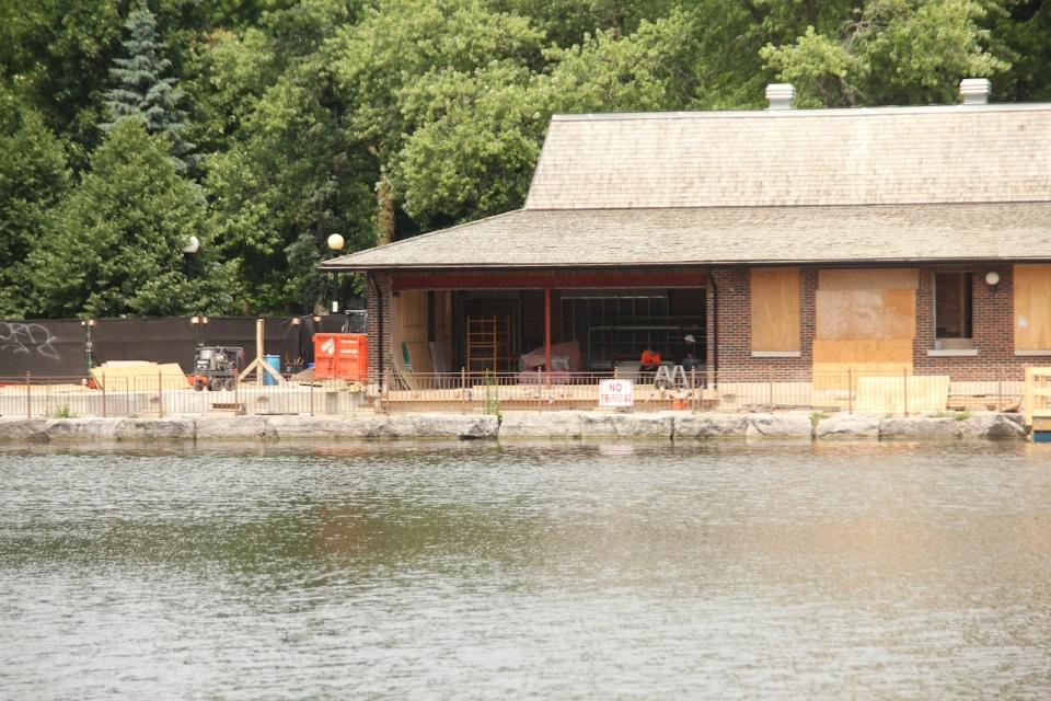 A photo taken from across the water in Kitchener's Victoria Park shows some of the work that's being done to renovate The Boathouse. The group that will operate the venue says they plan to open this year.