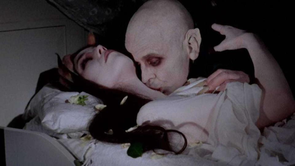 Klaus Kinski drinks Isabelle Adjani's blood as the titular monster in Nosferatu the Vampyre