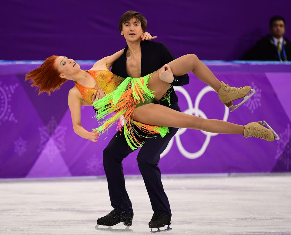 <p>Russia’s Tiffani Zagorski and Jonathan Guerreiro compete during the ice dance short dance of the figure skating event during the Pyeongchang 2018 Winter Olympic Games at the Gangneung Ice Arena in Gangneung on February 19, 2018. / AFP PHOTO / Roberto SCHMIDT </p>