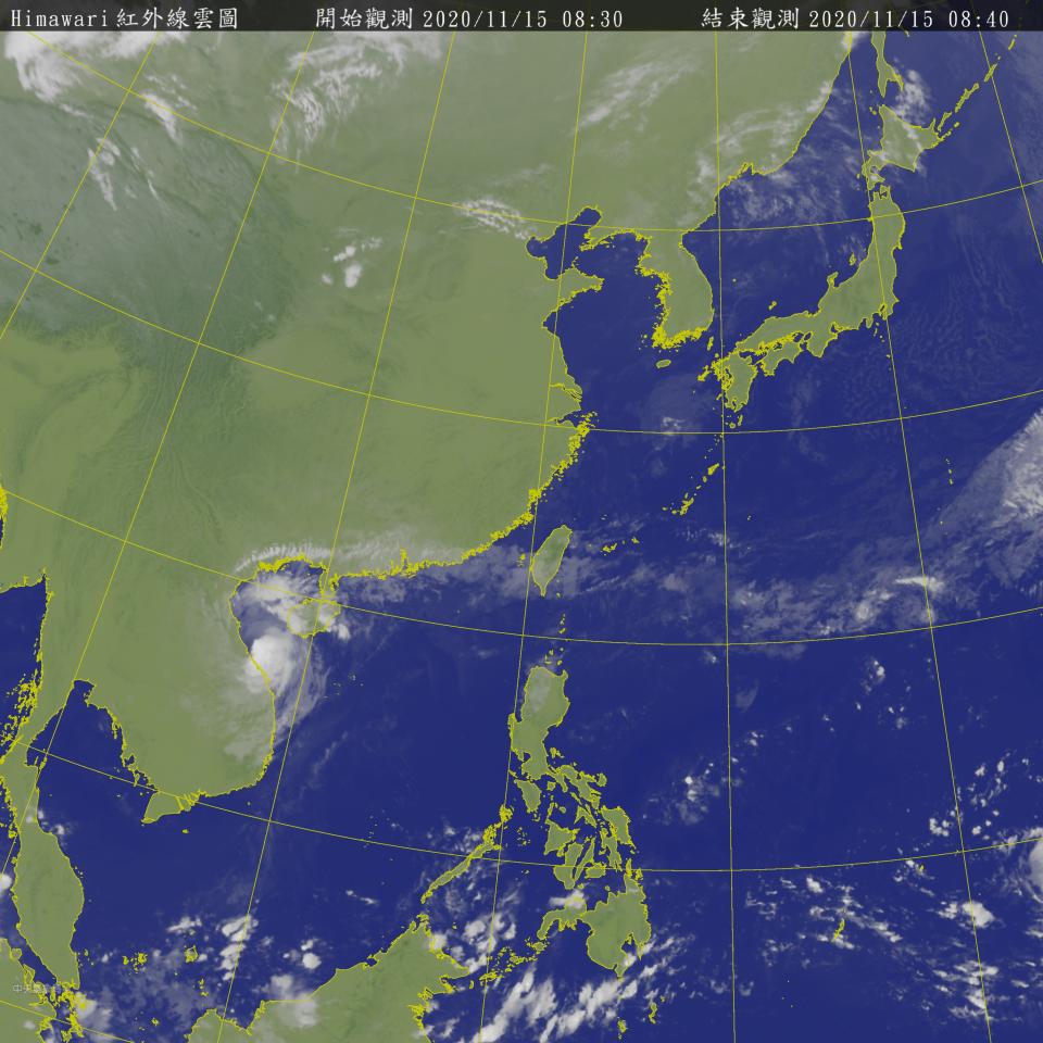 氣象局上午8點30分觀測的衛星雲圖。（圖/中央氣象局）