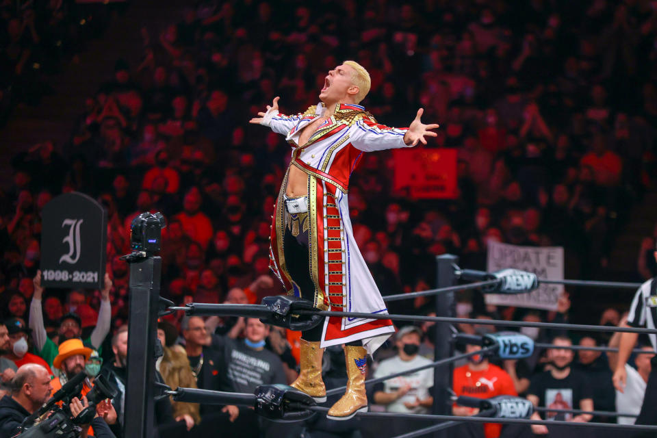 CLEVELAND, OH - JANUARY 26: Cody Rhodes is introduced during AEW Dynamite at the Wolstein Center on January 26, 2022 in Cleveland, OH.  (Photo by Frank Jansky/Icon Sportswire via Getty Images)