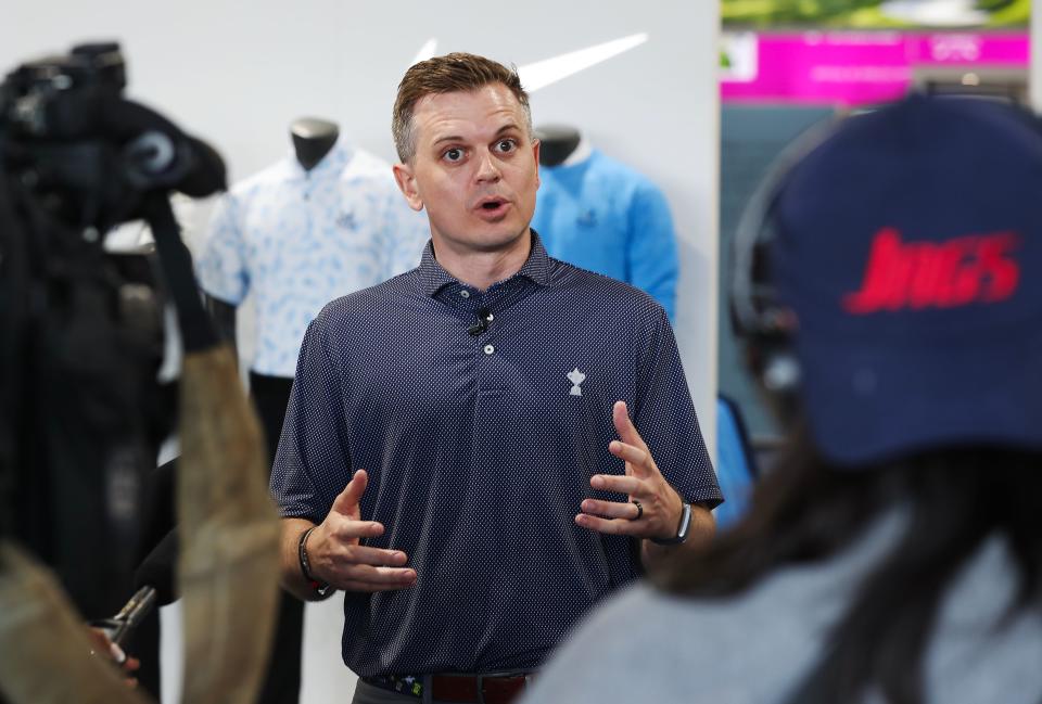 PGA Championship Director Ryan Ogle spoke to the media during an interview inside the new PGA Shops at the Valhalla Golf Club in Louisville, Ky. on May. 8, 2024.