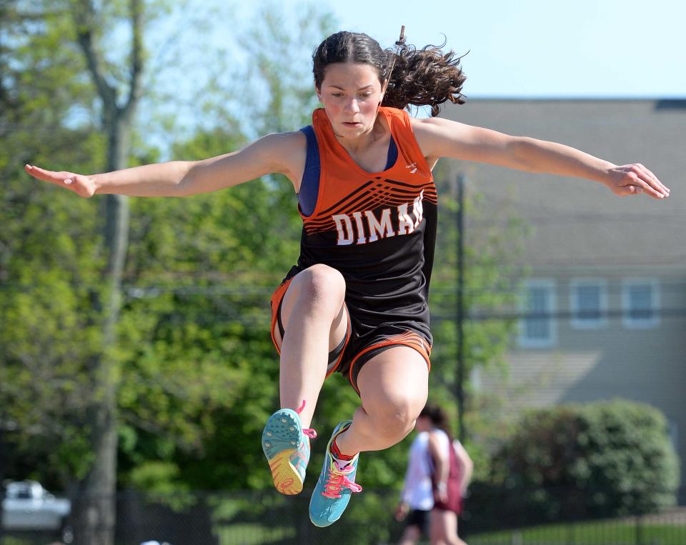 Diman's Inez Medeiros, competes in the long hump event during a track meet versus West Bridgewater, on Thursday, May 20, 2021.  