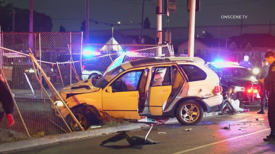 Car with 6 minor occupants crashes after pursuit in DTLA
