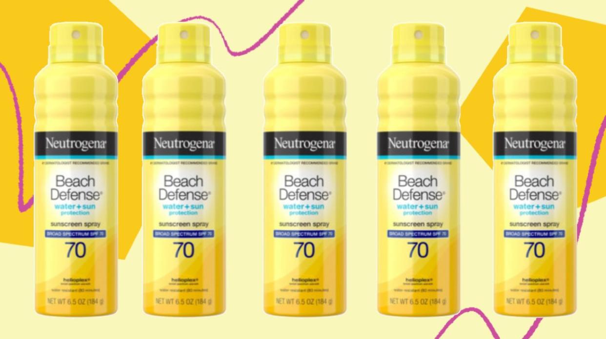 <a href="https://fave.co/3gSLMhc" target="_blank" rel="noopener noreferrer">Neutrogena&rsquo;s Beach Defense Water + Sun Protection Spray SPF 70</a> has an "excellent" rating for SPF and is "very good" for UVA protection.  (Photo: HuffPost )