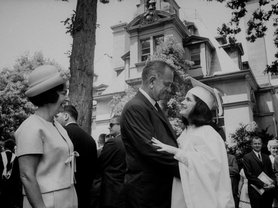 Lyndon B. Johnson at his daughter Lucy's graduation in 1965.