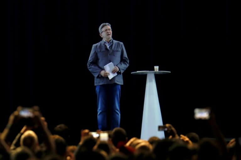 Jean-Luc Melenchon and his hologram appeared in Lyon and Paris at same time during a double live rally on February 5, 2017