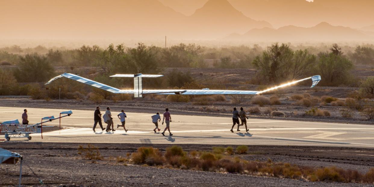 Zephyr drone on runway with mountains in background