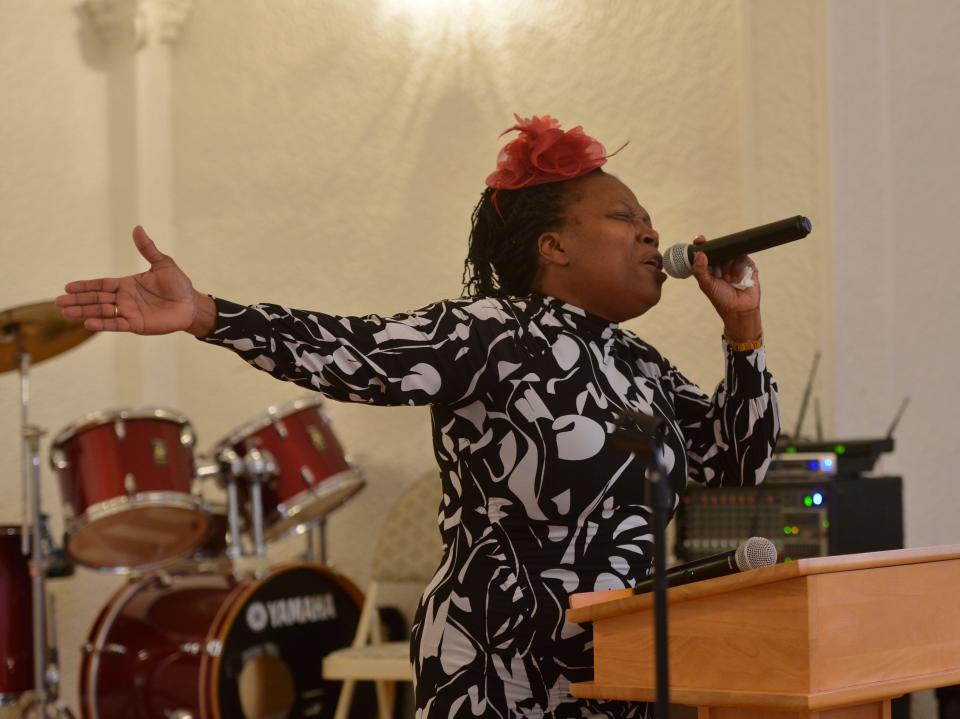 NORTH TRURO -- 01/28/24 -- Carlene Brown leads the congregation in song during Sunday's service. 
Chapel on the Pond is having to find a new location at the end of March. The church owners are repurposing the building which is owned by a Truro couple who are the founders of Boathouse Ministries. 
David Brown is the pastor of the church and has built up the congregation. 
To see more photos, go to www.capecodtimes.com.
Merrily Cassidy/Cape Cod Times