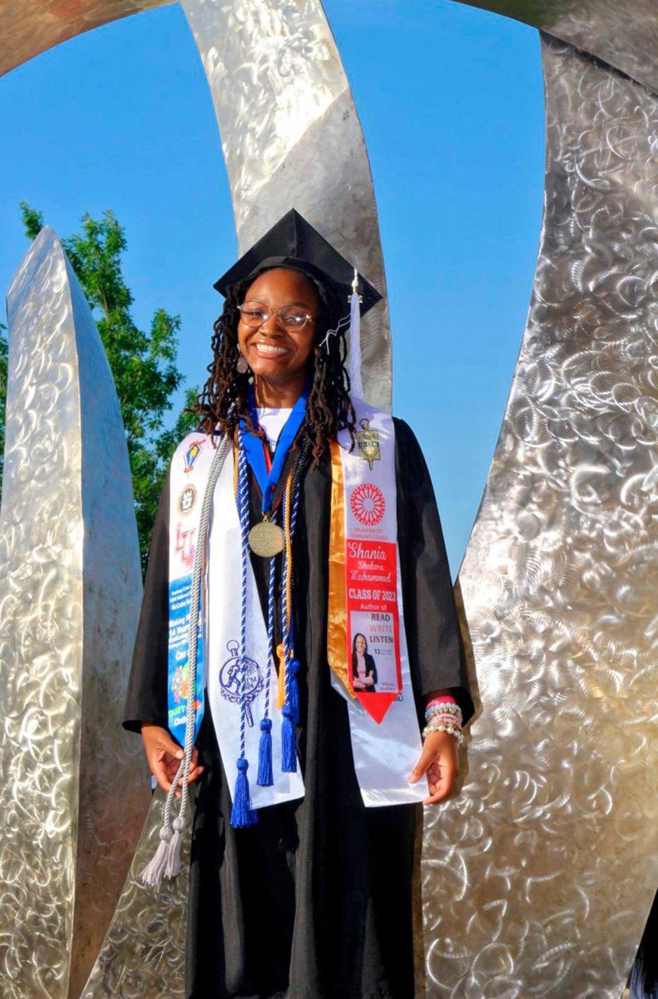 Shania Muhammad in her graduation regalia as she graduated with associate degrees from both Langston University and Oklahoma City Community College at just 14 years old. She is the youngest graduate of OCCC, and the youngest graduate of Langston as long as records have been kept.