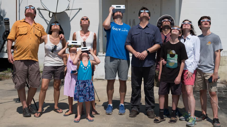 Steven Robicsek, far left, watched the 2017 total solar eclipse in Sandy Run, South Carolina, with friends and family. - Steven Robicsek