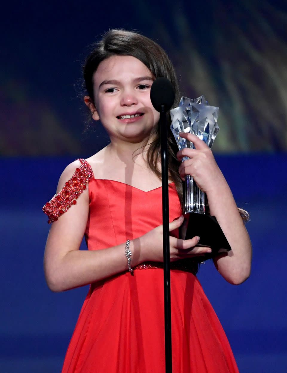 Seven-year-old Brooklynn Price couldn't contain her tears as she accepted the Critics' Choice Award for Best Young Actor/Actress. Source: Getty