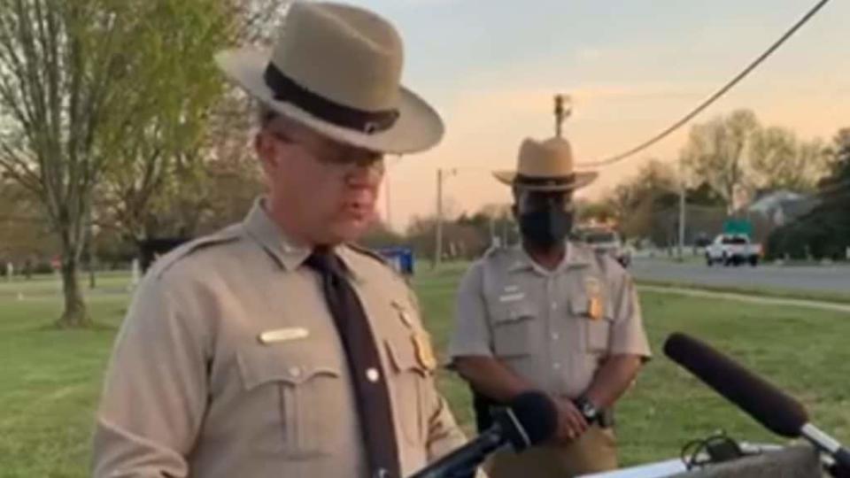 Maryland State Police officials update Leonardtown media about the fatal shooting of 16-year-old Peyton Ham on Tuesday. (WBAL)