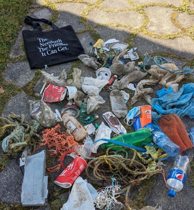 Pearson's haul from a trip of garbage collecting on Black Bank Beach in St. George's.