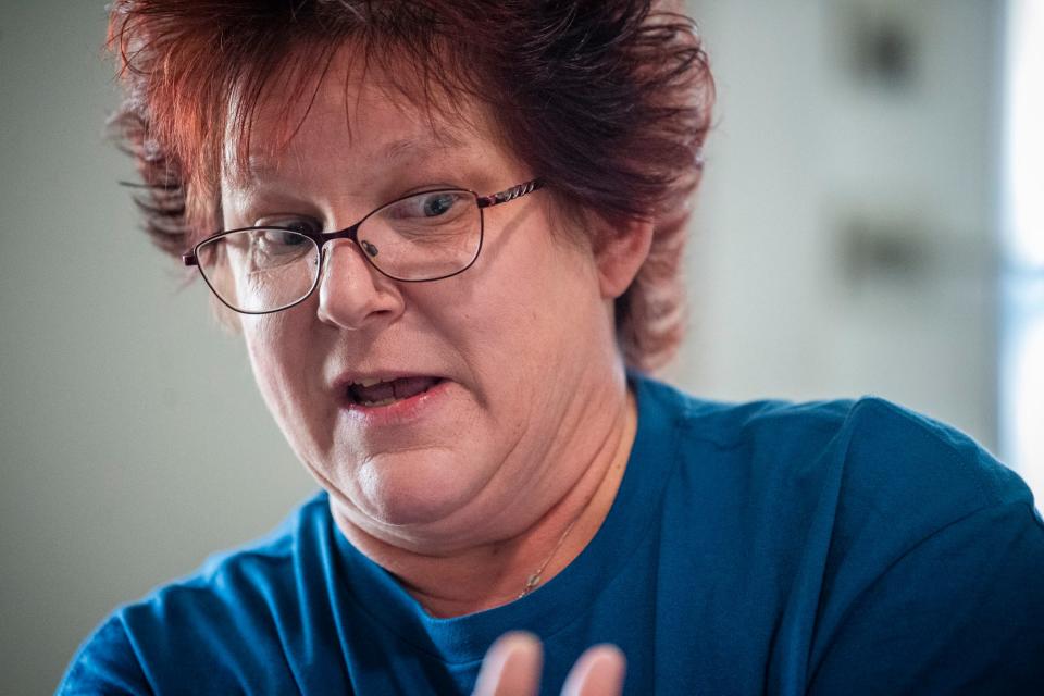 In her new home in Spencer, Felene Taylor talks about her experience of being thrown around her house and the last thing she remembered seeing was her male cat's face on West Wolf Mountain Road during the tornado on Friday, March 30, 2023.