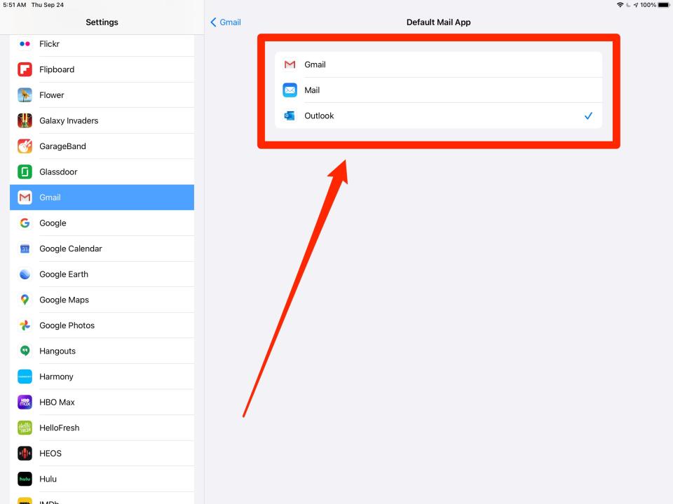 How to set default email app on iPad 2
