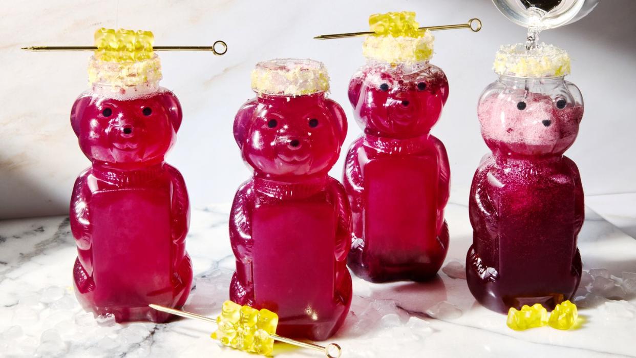 gummy bear cocktail with lemon blueberry