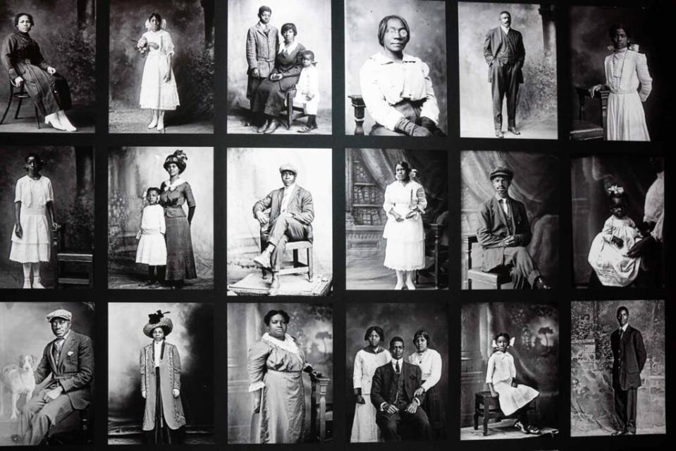 Some of the 600 portrait images from the Holsinger Studio Collection. (Photo by Dan Addison, University of Virginia Communications)