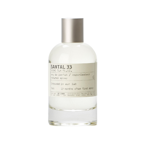 bottle of Le Labo Santal Eau de Parfum against white background