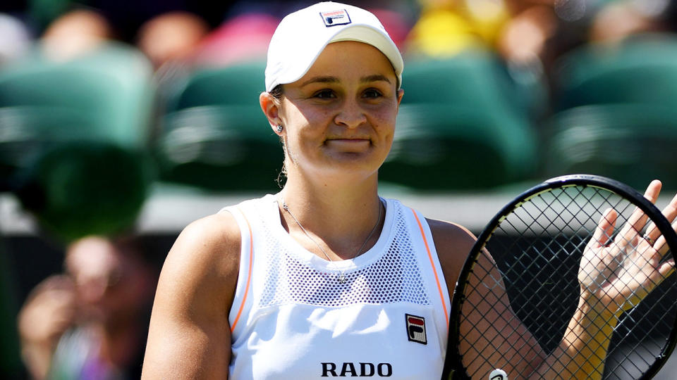 Ashleigh Barty celebrates victory after her second round match against Alison Van Uytvanck of Belgium during Day four of The Championships - Wimbledon 2019. (Photo by Shaun Botterill/Getty Images)