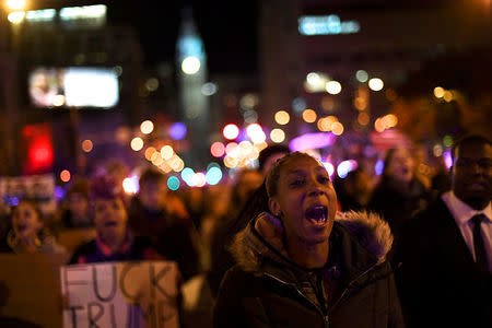 Nijae Hyman, 17, joins demonstrators protesting in response to the election of Republican Donald Trump as President of the United States in Philadelphia, Pennsylvania, U.S. November 11, 2016. REUTERS/Mark Makela TEMPLATE OUT