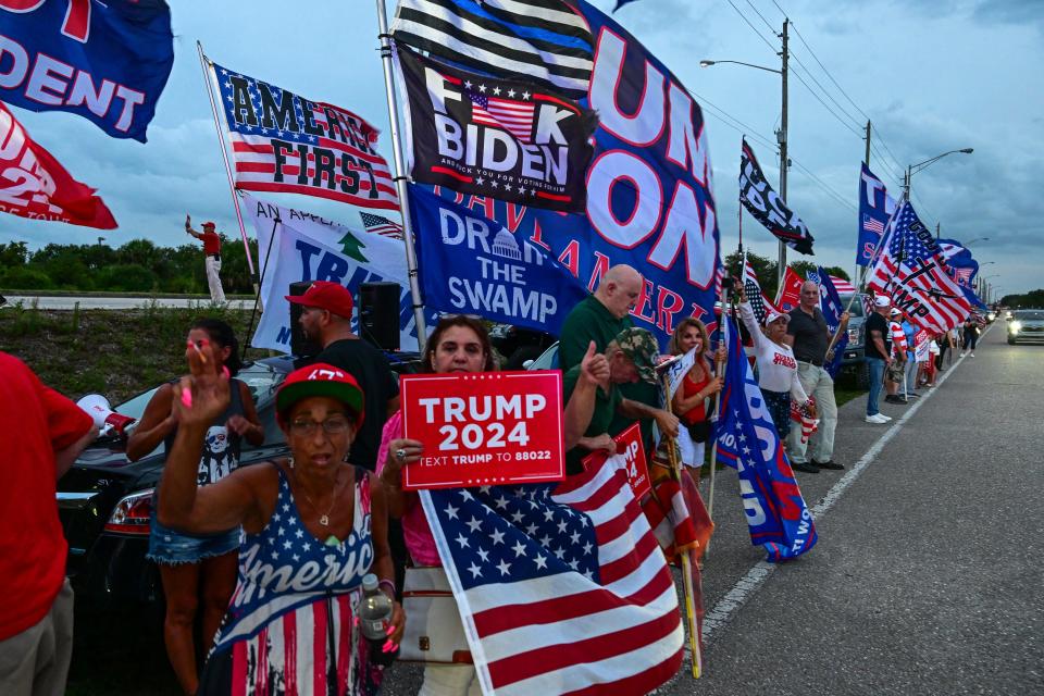 Supporters of former President Donald Trump rally in West Palm Beach, Fla., on June 2, 2024.