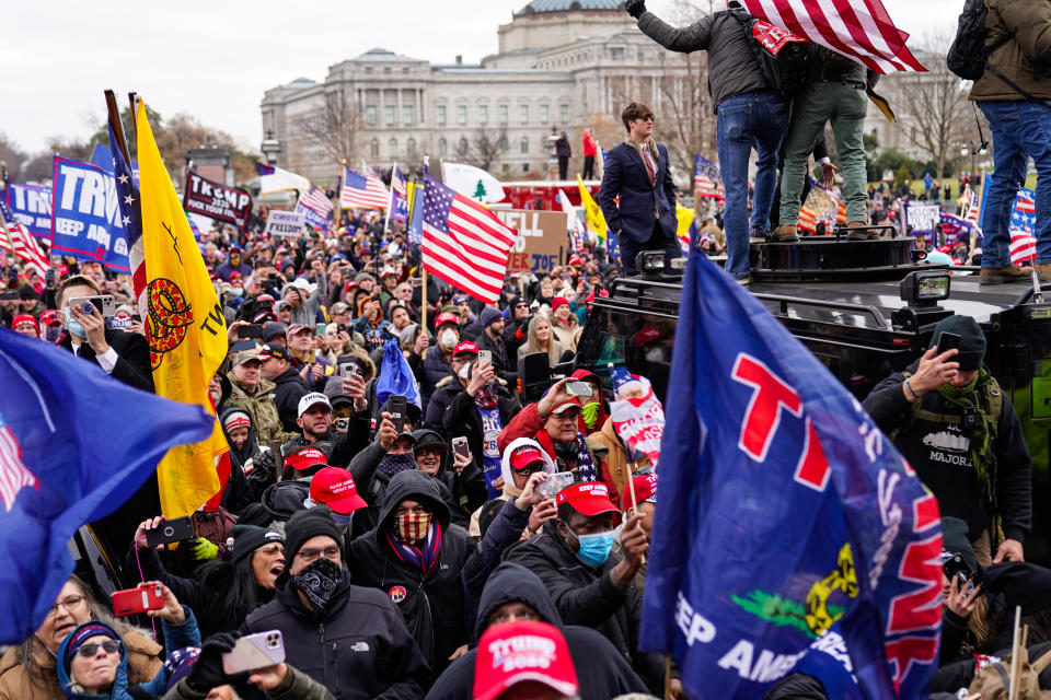 WASHINGTON, DC - JANUARY 06: WASHINGTON, DC - JANUARY 06: Crowds gather outside the U.S. Capitol for the "Stop the Steal" rally on January 06, 2021 in Washington, DC. Trump supporters gathered in the nation's capital today to protest the ratification of President-elect Joe Biden's Electoral College victory over President Trump in the 2020 election.(Photo by Robert Nickelsberg/Getty Images)