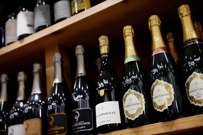 Bottles of Champagne in a wine shop in Paris