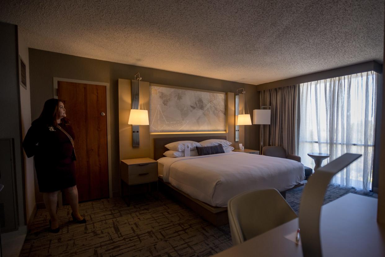 Celia Dubrule Moreno, Marriott El Paso general manager, shows a newly renovated suite on April 3, 2024. The hotel is at 1600 Airway Blvd.