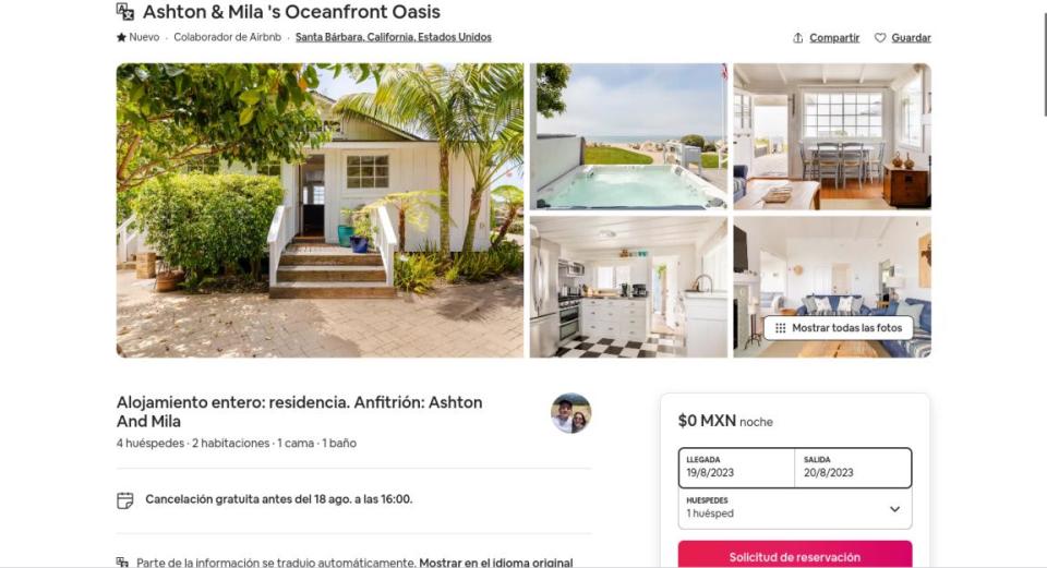 Así luce la casa de playa de Ashton Kutcher y Mila Kunis en Airbnb.