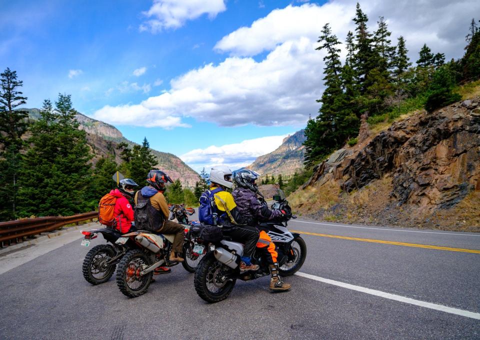 Colorado's 230-mile San Juan Mountain Skyway  loop takes riders past historic mining towns, alpine vistas, hot springs and more.