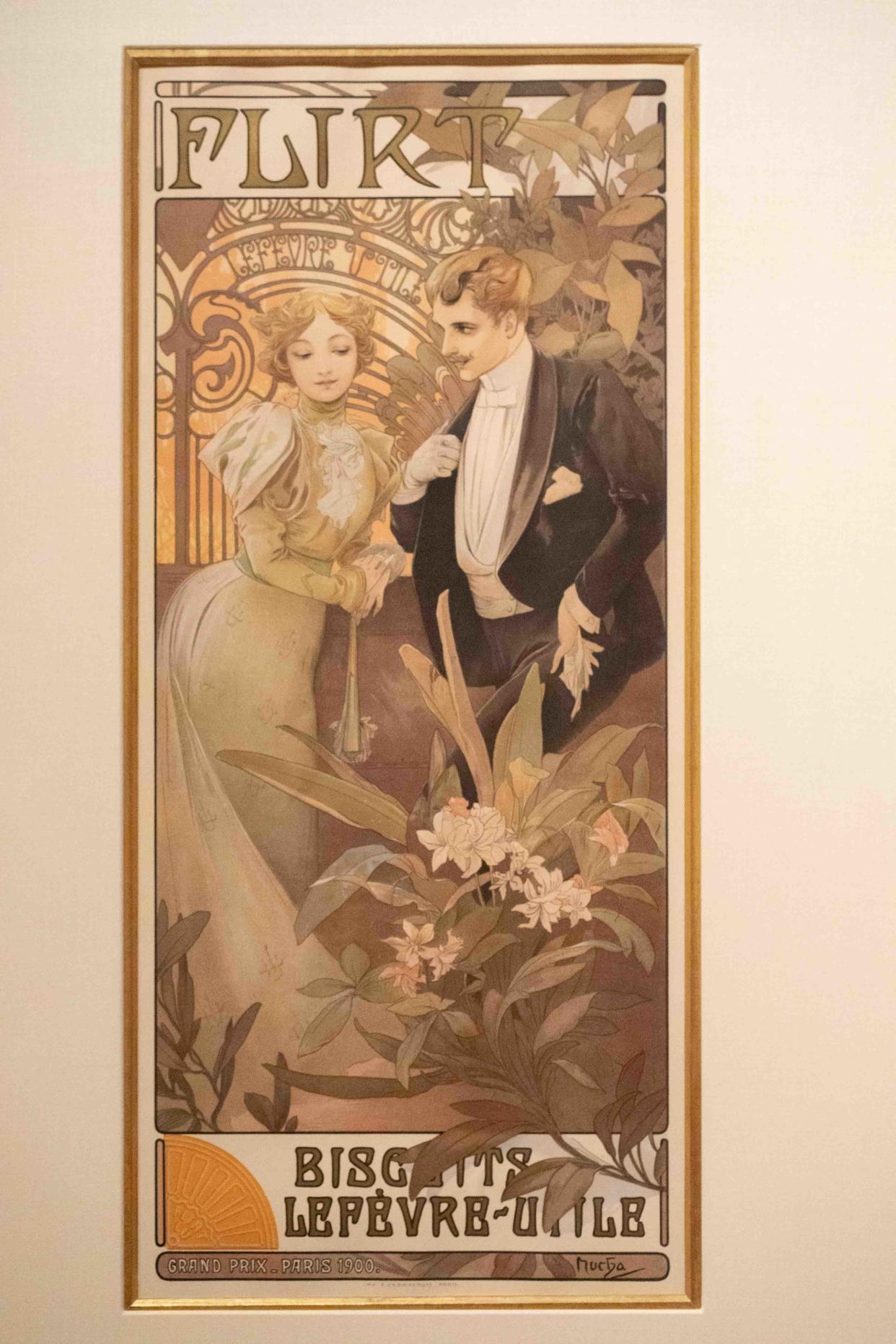 Alphonse Mucha's art was 'incredibly accessible' in its day, plastered along the streets of Paris advertising products and plays. Here Lefevre-Utile Flirt Biscuits, an 1899 color lithograph.