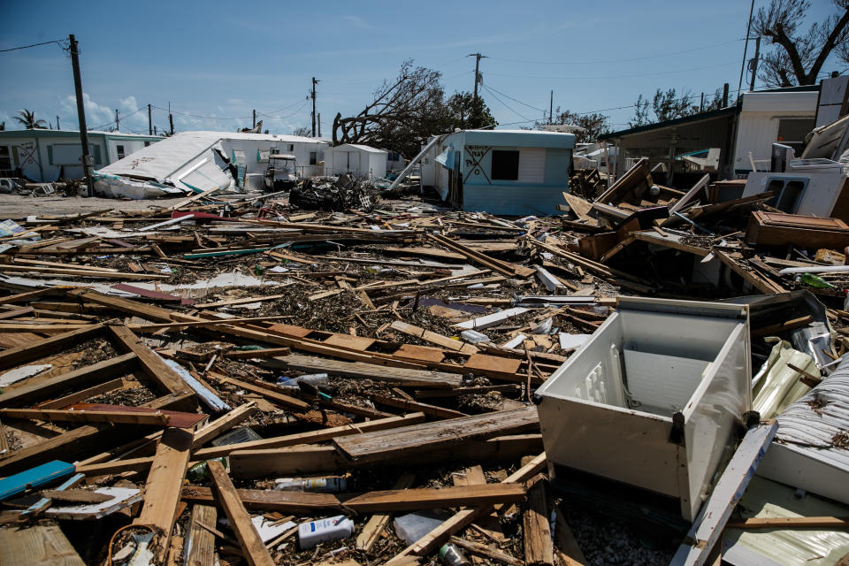 <p>Trailer homes are destroyed by the effects of Hurricane Irma at the Sea Breeze trailer park in Islamorada, Florida Keys, on Sept. 12, 2017. (Photo: Marcus Yam/Los Angeles Times via Getty Images) </p>