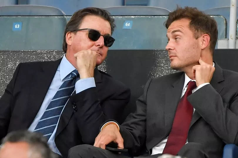 Dan Friedkin and his son Ryan talk during the pre-season friendly football match between AS Roma and of Shakhtar Donetsk