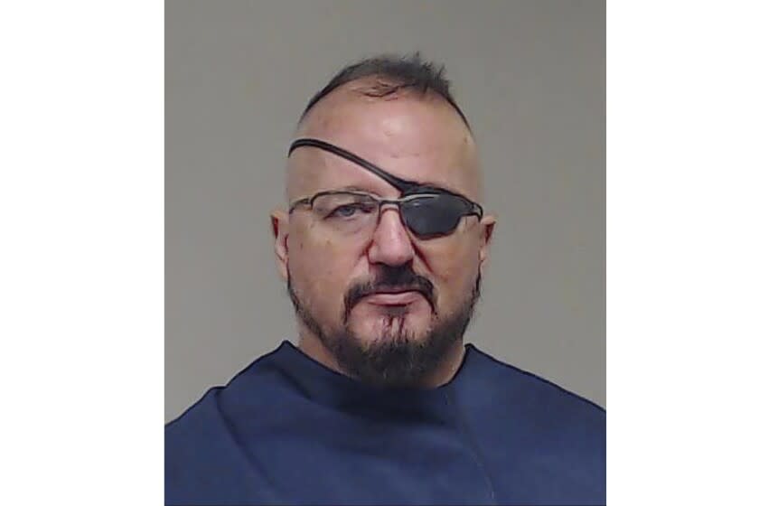 FILE - This photo provided by the Collin County Sheriff's Office shows Stewart Rhodes. Members of the far-right Oath Keepers' extremist group charged in the Jan. 6, 2021 attack on the U.S. Capitol will face jurors this fall after a judge on Tuesday, Aug. 2, 2022, denied defense attorneys' bid to delay the high-profile trial until next year. Lawyers for Rhodes, the leader of the Oath Keepers, and other associates of the antigovernment group argued a trial beginning in September would be tainted by publicity surrounding recent Jan. 6 House committee hearings. (Collin County Sheriff's Office via AP, File)