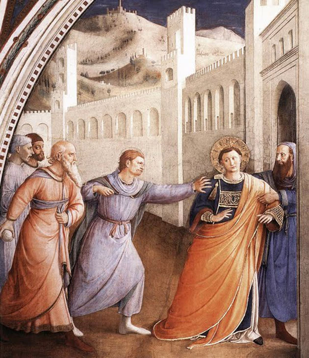 The capture of St. Stephen<br> Painted by Fra Angelico inside the Niccoline Chapel<br><br> (Photo courtesy <a href="https://sites.google.com/site/aguidetorome/" rel="nofollow noopener" target="_blank" data-ylk="slk:David Lown;elm:context_link;itc:0;sec:content-canvas" class="link ">David Lown</a>)