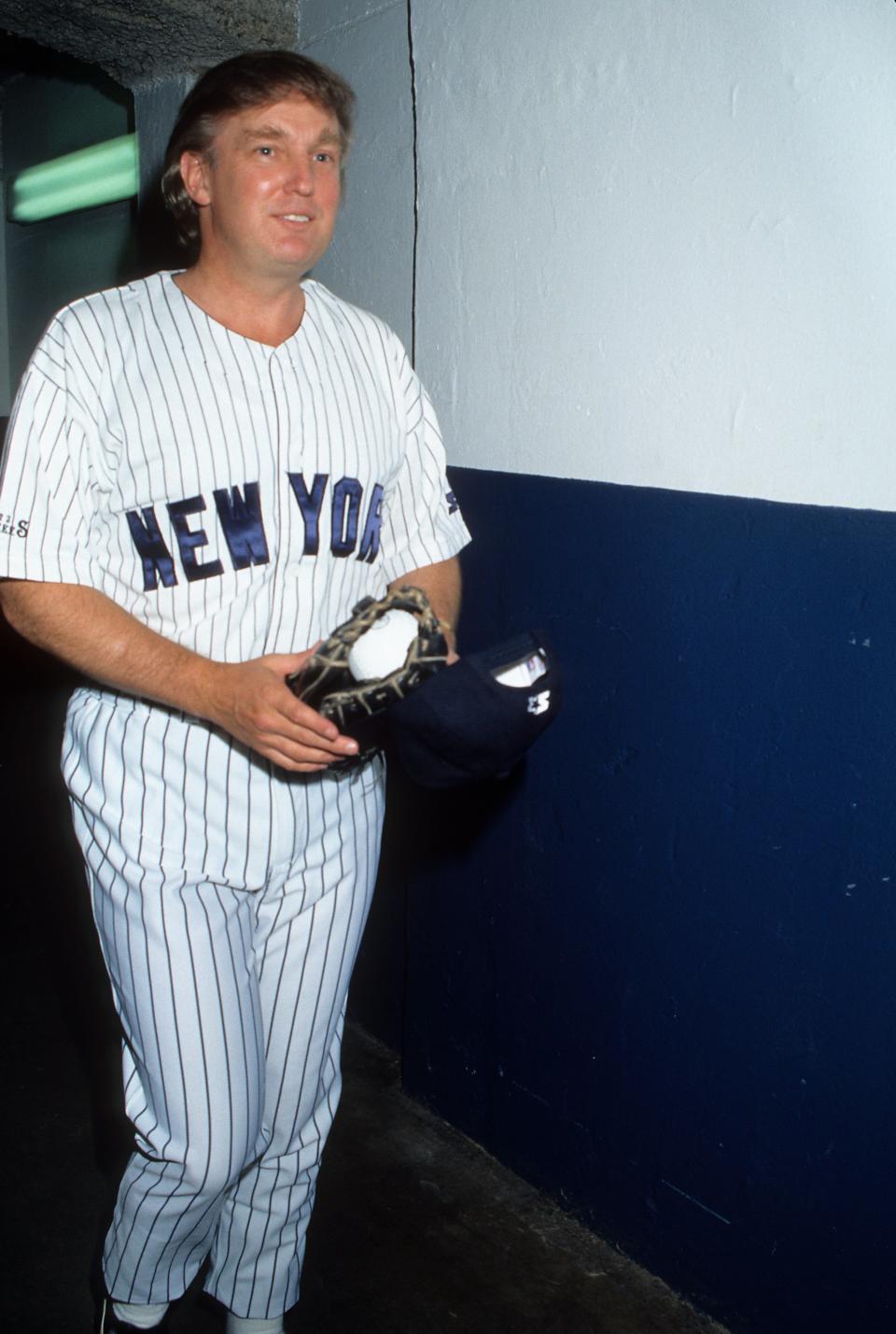 Posing for a portrait at Yankee Stadium.