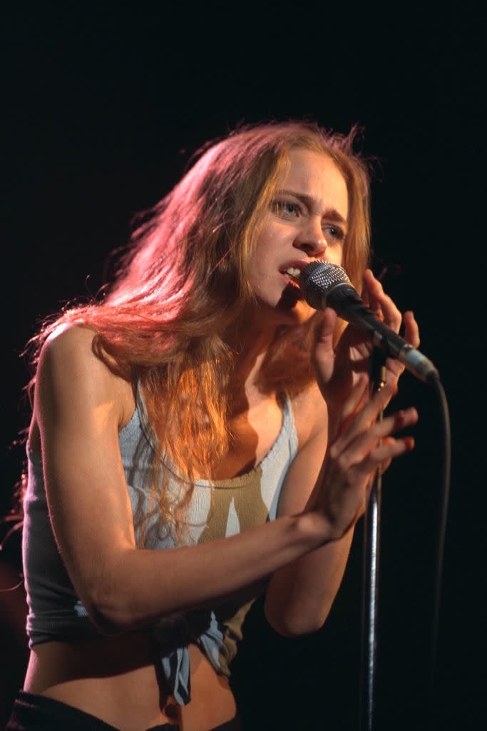 closeup of her singing on stage