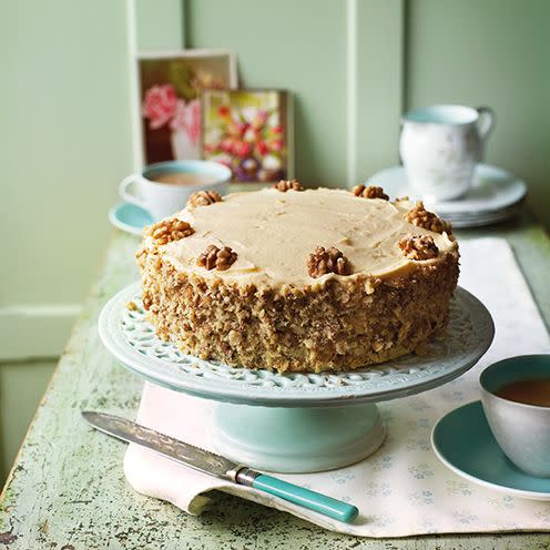 <p>This coffee and walnut cake relies on a strong espresso, so brew up your favourite blend and get baking.</p><p><strong>Recipe: <a href="https://www.goodhousekeeping.com/uk/food/recipes/a537920/coffee-and-walnut-cake/" rel="nofollow noopener" target="_blank" data-ylk="slk:Coffee and Walnut Cake;elm:context_link;itc:0;sec:content-canvas" class="link ">Coffee and Walnut Cake</a></strong></p>