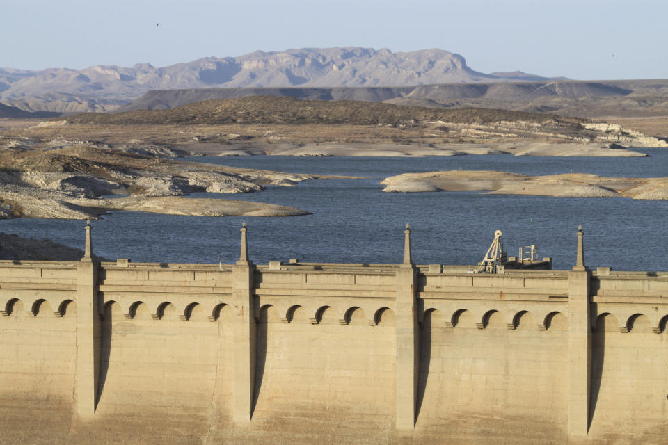 FILE - The level of Elephant Butte Lake near Truth or Consequences, N.M., continues to drop as drought persists on March 20, 2013. Reservoirs around New Mexico have been reduced to record low levels as the state enters its third straight year of drought. A U.S. judge serving as special master in a legal battle over management of one of North America's longest rivers has cleared the way for a proposed settlement to be made public. Under an order issued Friday, Dec. 30, 2022, the proposal reached by Texas, New Mexico and Colorado will be released in early January 2023 as attorneys prepare for an upcoming hearing on the merits of the proposal. (AP Photo/Susan Montoya Bryan, File)