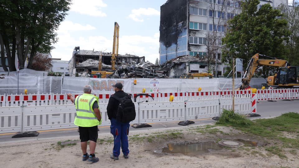 Demolition work at the Diehl Metal Applications manufacturing facility in Berlin, Germany, after it was gutted by a fire that some believe Russia was behind. - Sean Gallup/Getty Images