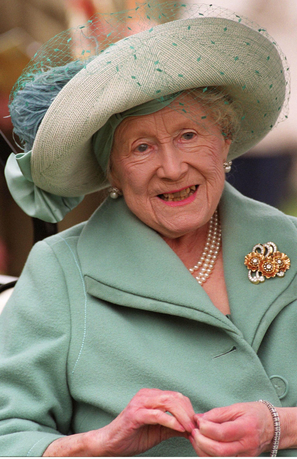 The Queen Mother at the Cheltenham Gold Cup on March 16, 2002 (Photo by Anwar Hussein/WireImage)