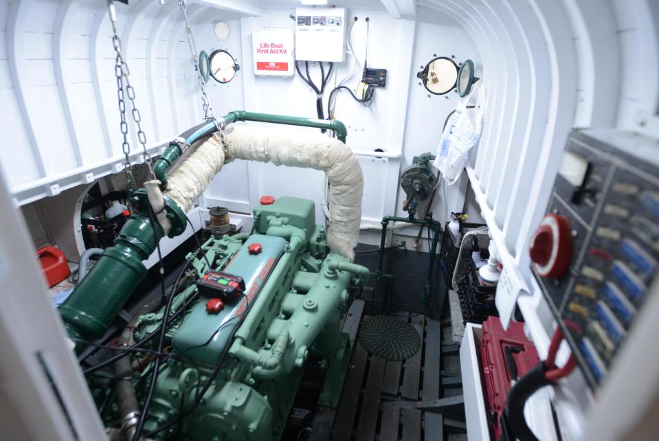 The engine room of the historic CG36500 lifeboat at Coast Guard Station Chatham was ready, as of Wednesday, for the boat's launch on Tuesday into Rock Harbor in Orleans.