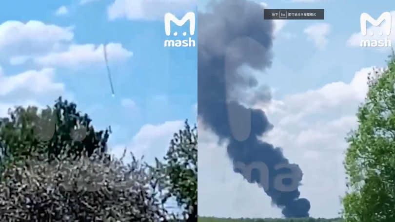 俄羅斯軍機在烏克蘭邊境遭到擊墜。（圖／翻攝自推特）