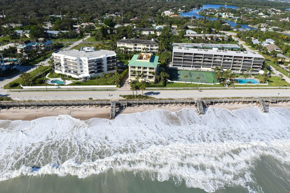 The Conn Beach boardwalk in Vero Beach seen on Friday, Nov. 11, 2022, experienced erosion and damage by Hurricane Nicole. Ocean Drive remains closed to vehicles.