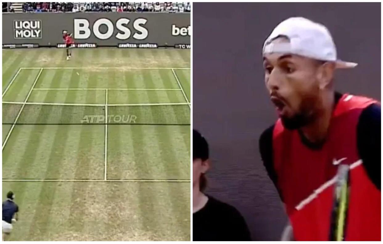 Así reaccionó Nick Kyrgios tras un latigazo impresionante en su partido ante Nikoloz Basilashvili. (Foto: Tennis TV).