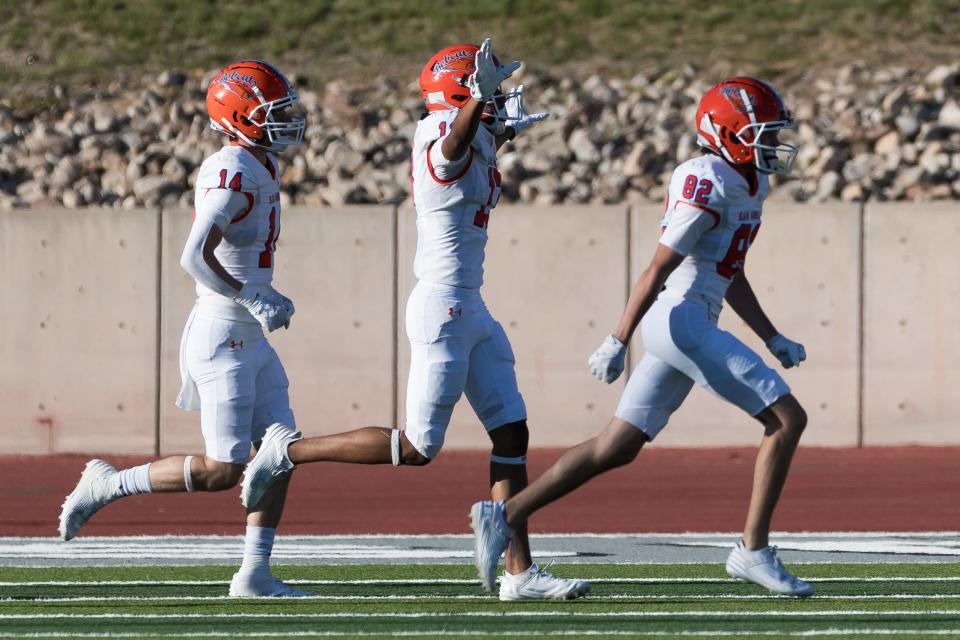 San Angelo Central's celebrates a touchdown at a high school football game against Montwood on Friday, Sept. 1, 2023, at the SISD Student Activities Complex in El Paso.